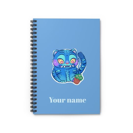 Blue Derpy Tiger Spiral Notebook  Custom Name, School Journal