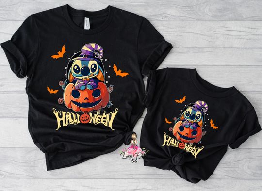 Disney Stitch Halloween Pumpkin Matching T-Shirt