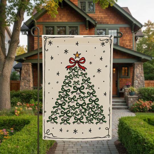 Coquette Bow Christmas Tree Garden Flag