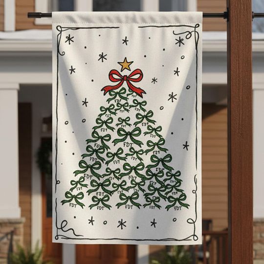 Coquette Bow Christmas Tree Garden Flag