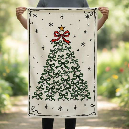 Coquette Bow Christmas Tree Garden Flag