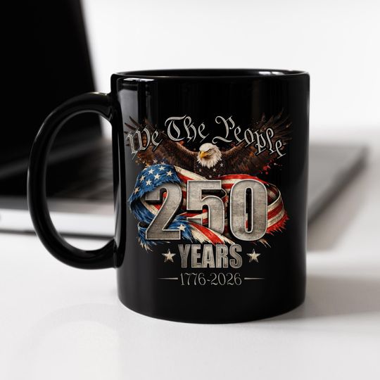 America 250th Anniversary Black Ceramic Mug, Patriotic 1776-2026 Coffee Cup, 250 year coffee mug