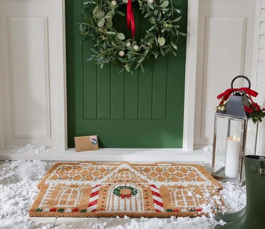 Gingerbread House Doormat, Christmas Welcoming Rug, Soft Non-Slip Washable Entryway Decor
