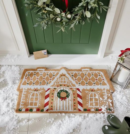 Gingerbread House Doormat, Christmas Welcoming Rug, Soft Non-Slip Washable Entryway Decor