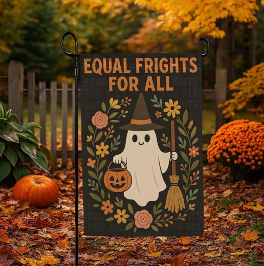 Halloween Garden Flag with Ghost, Pumpkin, and Dachshund