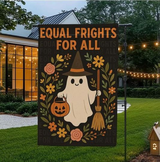 Halloween Garden Flag with Ghost, Pumpkin, and Dachshund