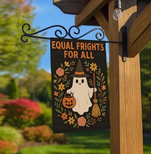 Halloween Garden Flag with Ghost, Pumpkin, and Dachshund