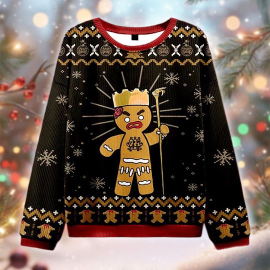 Gingerbread King Christmas Sweater, Funny Royal Cookie Xmas Jumper, Holiday Ugly Sweater, Festive Gingerbread Knit, Christmas Party Gift