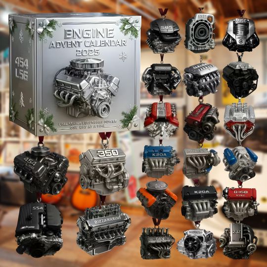 24 Days of Legendary Mini Motors Ornament, 2025 Car Engine Advent Calendar, Holiday Gift Box for Gearheads, Men & Automotive Fans