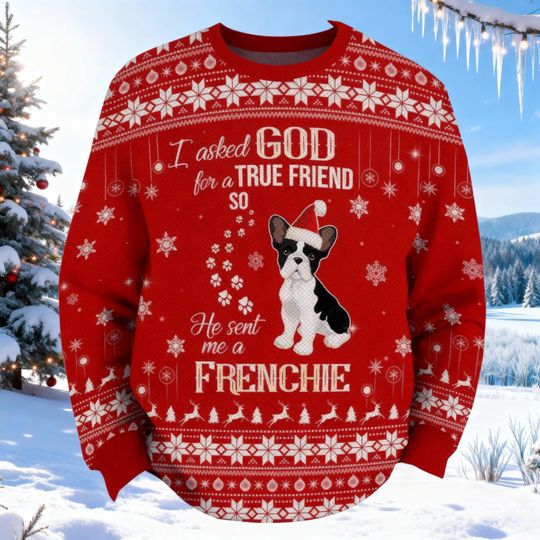 Christmas French Bulldog Ugly Sweater, Dog Lover Holiday Sweater, Frenchie Xmas Sweater, Pet Owner Family Sweater For Women Men Kid