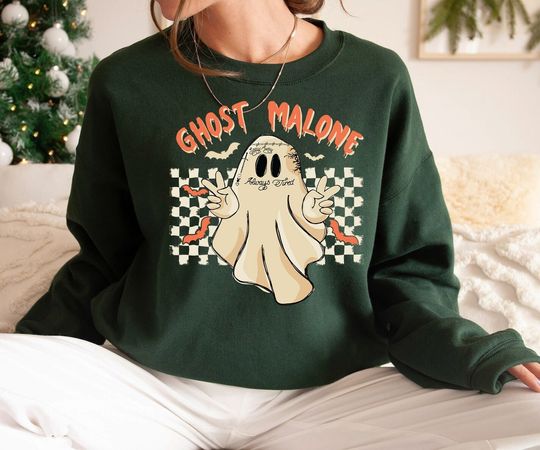 Ghost Malone Halloween Sweatshirt, Cute Ghost Sweatshirt