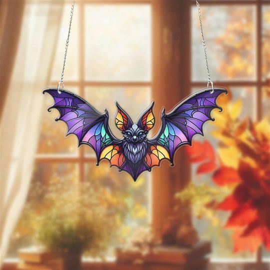 Funny Bat Acrylic Suncatcher  Halloween Window Hanging Decor, Bat Lover Gift, Spooky Garden Accent, Cute Bat Ornament for Indoor Decor