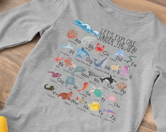 Toddler Ocean ABC Under the Sea Ocean Animals Alphabet Kids Long Sleeve Shirt