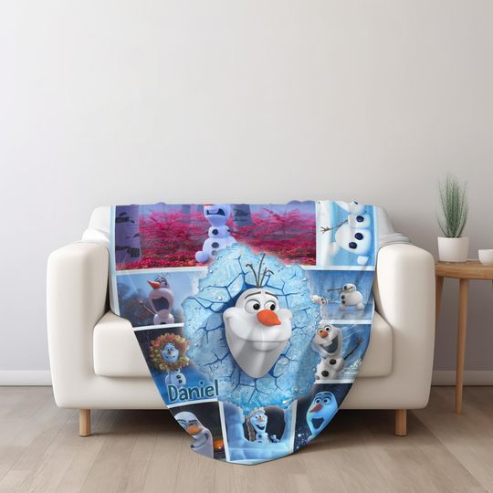 Customized Olaf Fleece Blanket, Christmas Bedroom Birthday Gift