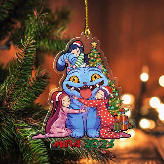 Derpy Tiger Demon Hunter Ornament, Kpop Tiger Ornament With Hanging Piece Custom Huntrix Tiger With Message & Name, Derpy Gift KDSE19