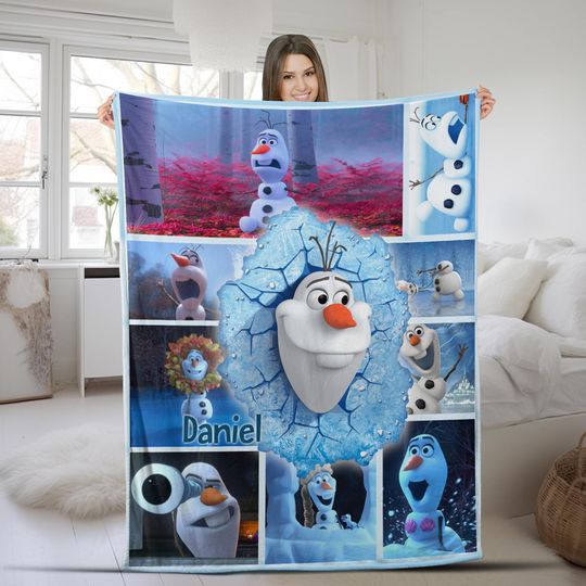 Customized Olaf Fleece Blanket, Christmas Bedroom Birthday Gift