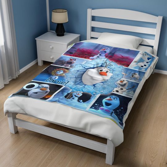 Customized Olaf Fleece Blanket, Christmas Bedroom Birthday Gift