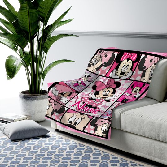 Personalized Minnie Mouse Blanket, Mickey Minnie Mouse Name Blanket, Magic Kingdom Birthday Gifts