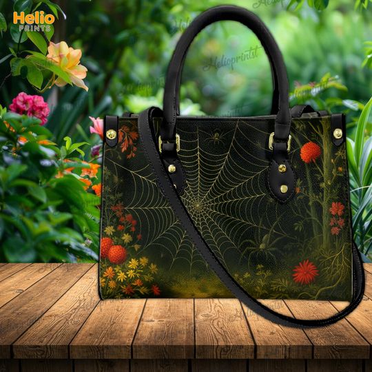 Golden Spiderweb Faux Leather Handbag: Gothic Halloween