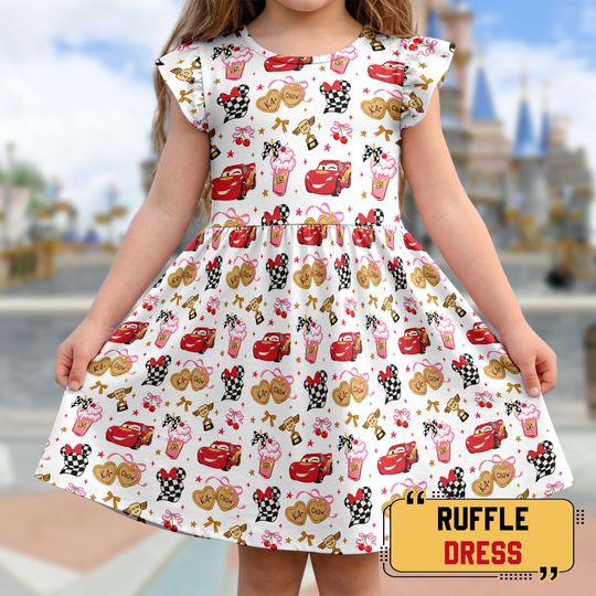 Coquette Bows Disney Cars Ruffle Dress, Lightning McQueen Cars Dress, Girls' Trip Dress, Disney Cars Skirt, WDW Family Vacation Outfit