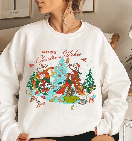 Vintage Best Christmas Wishes Disney Mickey and Friends Sweatshirt
