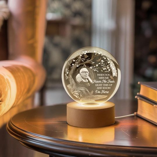 Custom Photo Crystal Globe Lamp, Personalized Memorial Gift