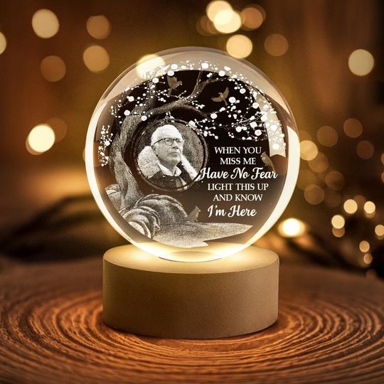 Custom Photo Crystal Globe Lamp, Personalized Memorial Gift