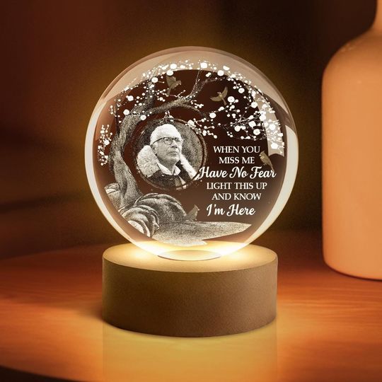 Custom Photo Crystal Globe Lamp, Personalized Memorial Gift