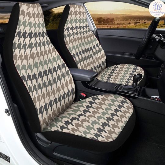 Houndstooth Pattern Car Seat Covers (2Pcs): Floral Polar Fleece Protector Set