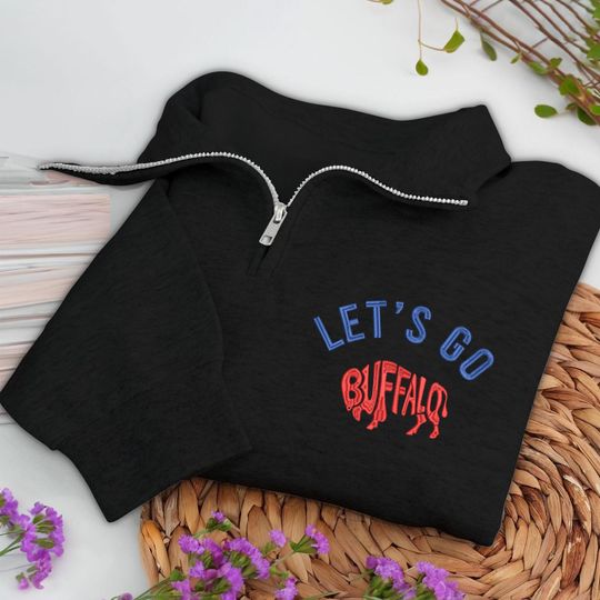 Lets Go Buffalo Embroidered Quarter Zip Sweatshirt  Retro Game Day Pullover