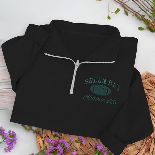 Embroidered Green Bay Quarter Zip Sweatshirt: Personalized Football Pullover, Custom Cozy Game Day