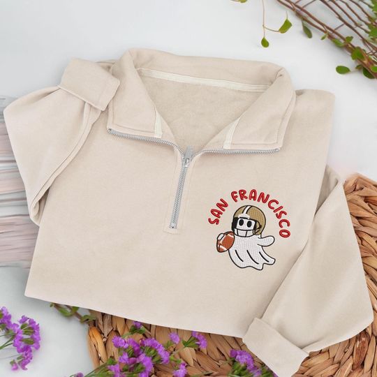 Embroidered San Francisco Ghost Football Quarter Zip Sweatshirt: Cozy Game Day
