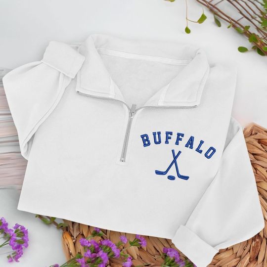Buffalo Hockey Embroidered Quarter Zip Sweatshirt, Cozy Cotton Blend Pullover