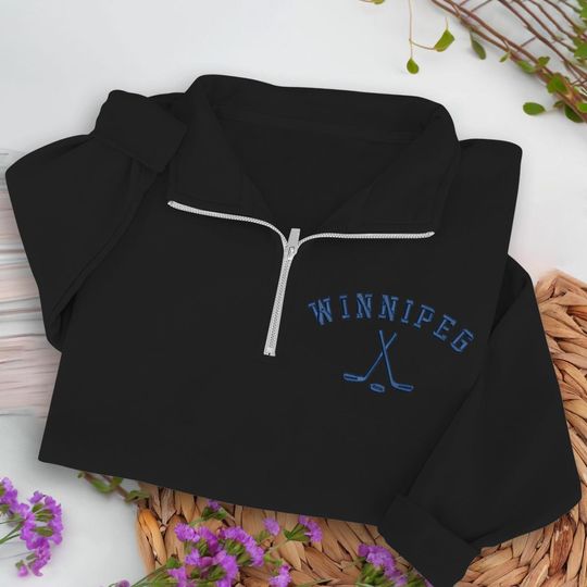 Winnipeg Hockey Embroidered Quarter Zip Sweatshirt, Cozy Cotton Blend Pullover