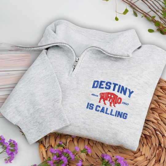 Buffalo Embroidered Quarter Zip Sweatshirt  Destiny Is Calling Retro Sportswear