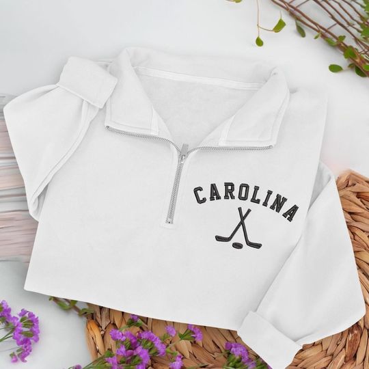 Carolina Hockey Embroidered Quarter Zip Sweatshirt, Cozy Cotton Blend Pullover