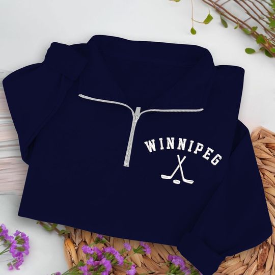 Winnipeg Hockey Embroidered Quarter Zip Sweatshirt, Cozy Cotton Blend Pullover
