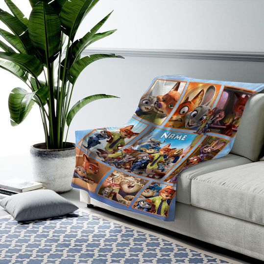 Zootopia Fleece Blanket with Nick Wilde & Judy Hopps Names, Birthday and Christmas Gift