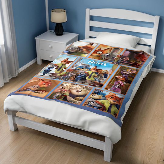 Zootopia Fleece Blanket with Nick Wilde & Judy Hopps Names, Birthday and Christmas Gift