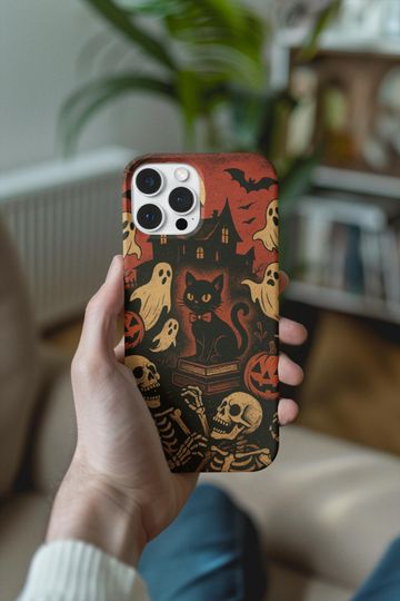 Halloween Phone Case, Spooky Pumpkin Cell Phone Cover, Ghost & Skull Mobile Case, Fall Decor Accessories for Halloween