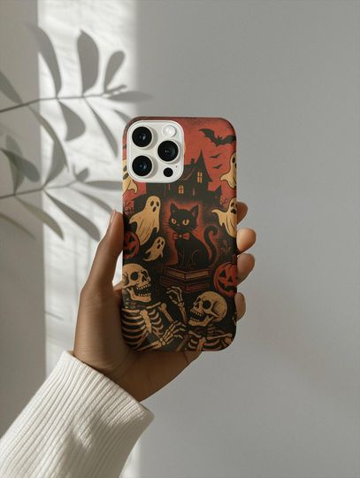 Halloween Phone Case, Spooky Pumpkin Cell Phone Cover, Ghost & Skull Mobile Case, Fall Decor Accessories for Halloween