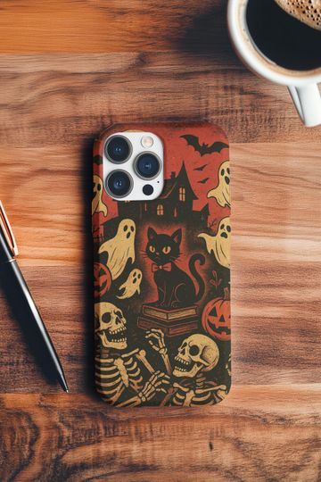 Halloween Phone Case, Spooky Pumpkin Cell Phone Cover, Ghost & Skull Mobile Case, Fall Decor Accessories for Halloween