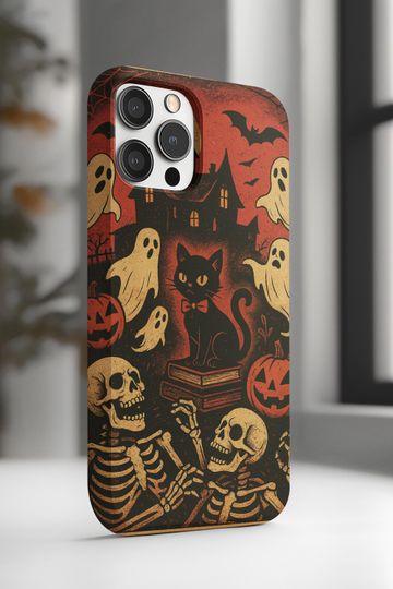 Halloween Phone Case, Spooky Pumpkin Cell Phone Cover, Ghost & Skull Mobile Case, Fall Decor Accessories for Halloween