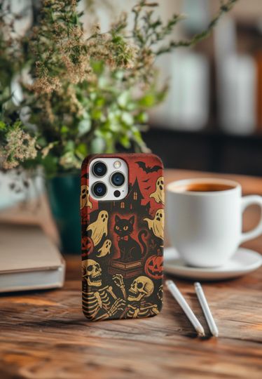 Halloween Phone Case, Spooky Pumpkin Cell Phone Cover, Ghost & Skull Mobile Case, Fall Decor Accessories for Halloween