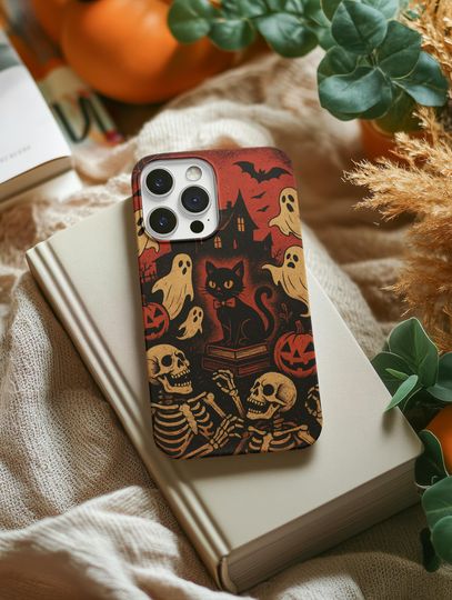 Halloween Phone Case, Spooky Pumpkin Cell Phone Cover, Ghost & Skull Mobile Case, Fall Decor Accessories for Halloween
