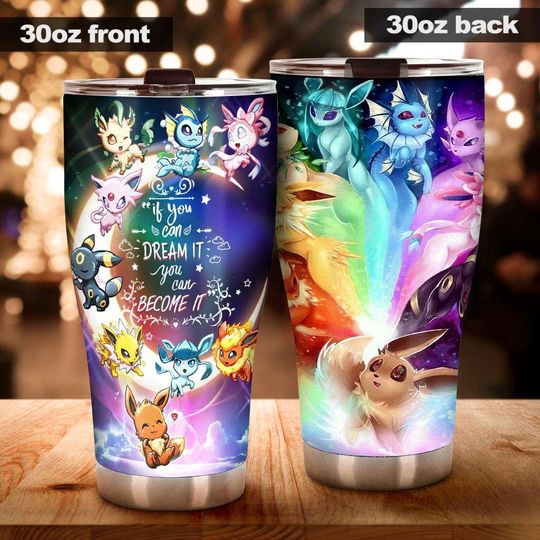 Eevee Evolution Tumbler, PKM Cup, Cute Anime Travel Mug,  Stainless Steel Gift