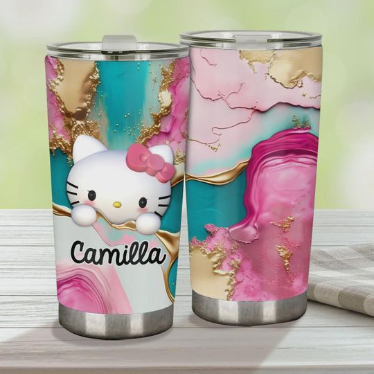 Hello Kitty Tumbler Personalized with Name, 20oz Stainless Steel Insulated Cup, Custom Best Friend Gift for Her