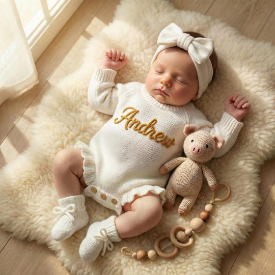 Custom Hand Embroidered Name Baby Romper Set,Custom Newborn Coming Home Outfit