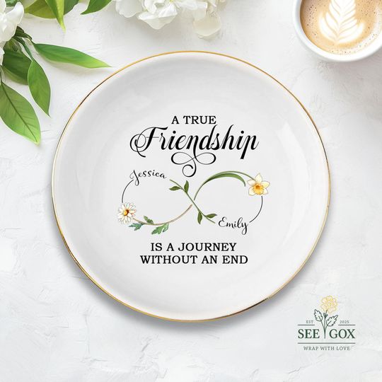 Personalized Best Friend Jewelry Dish, Birth Flower Jewelry Dish, Gift Group Friends