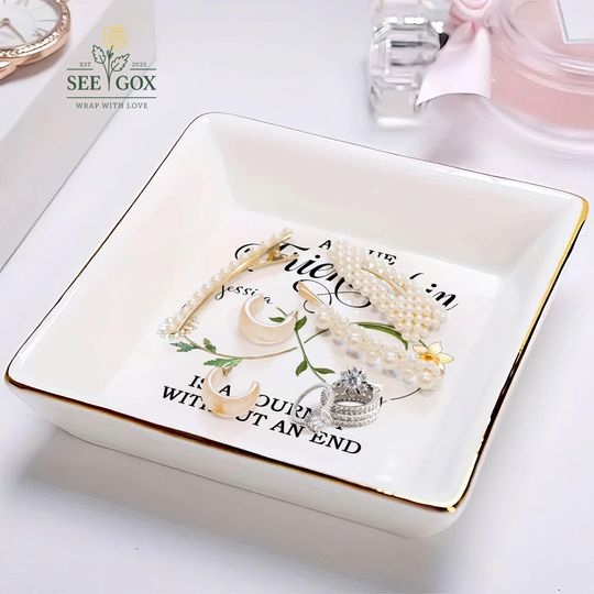 Personalized Best Friend Jewelry Dish, Birth Flower Jewelry Dish, Gift Group Friends
